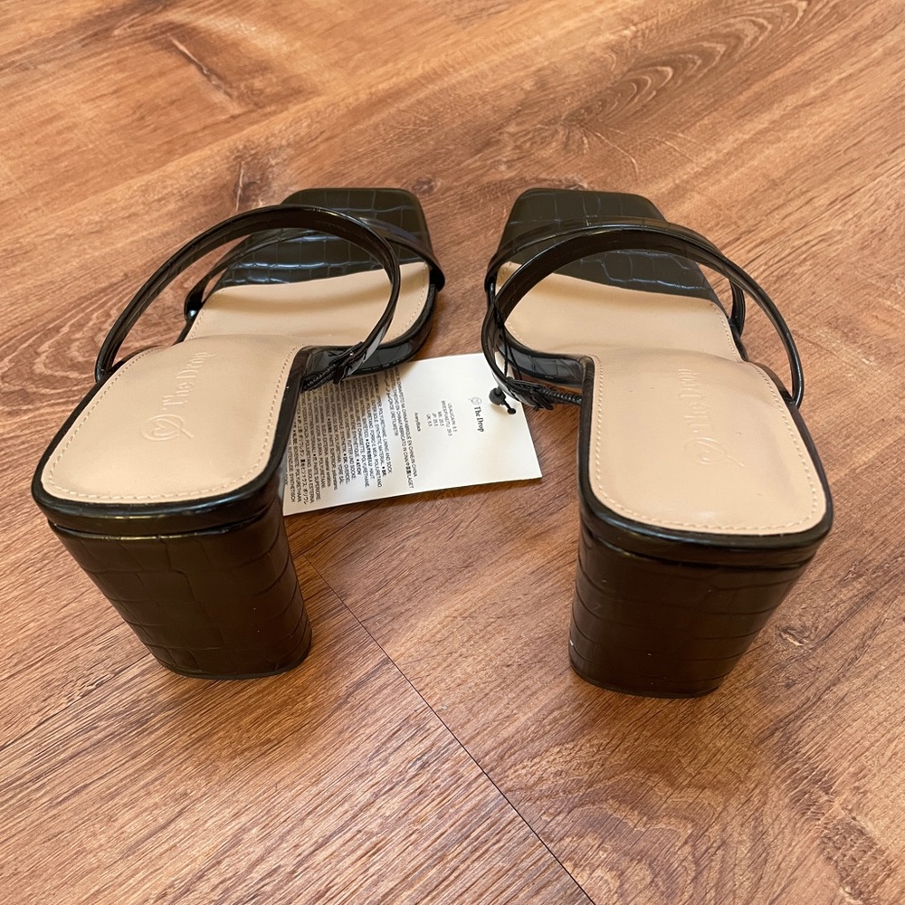 The Drop Square Toe Mule Heels 10 Black Crocodile NWT NEW New Years Christmas - Picture 4 of 5